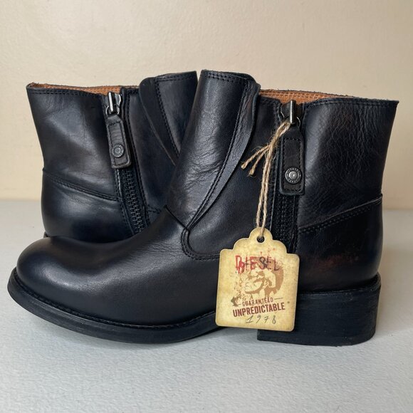 Diesel Roxydoo Distressed Black Brown Leather Boots Size 7.5, EU 38 - Picture 1 of 16